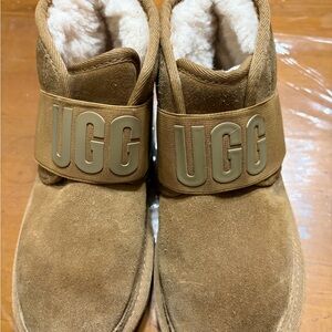 UGG Tan Suede Shearling Lined Boots with Branded Strap